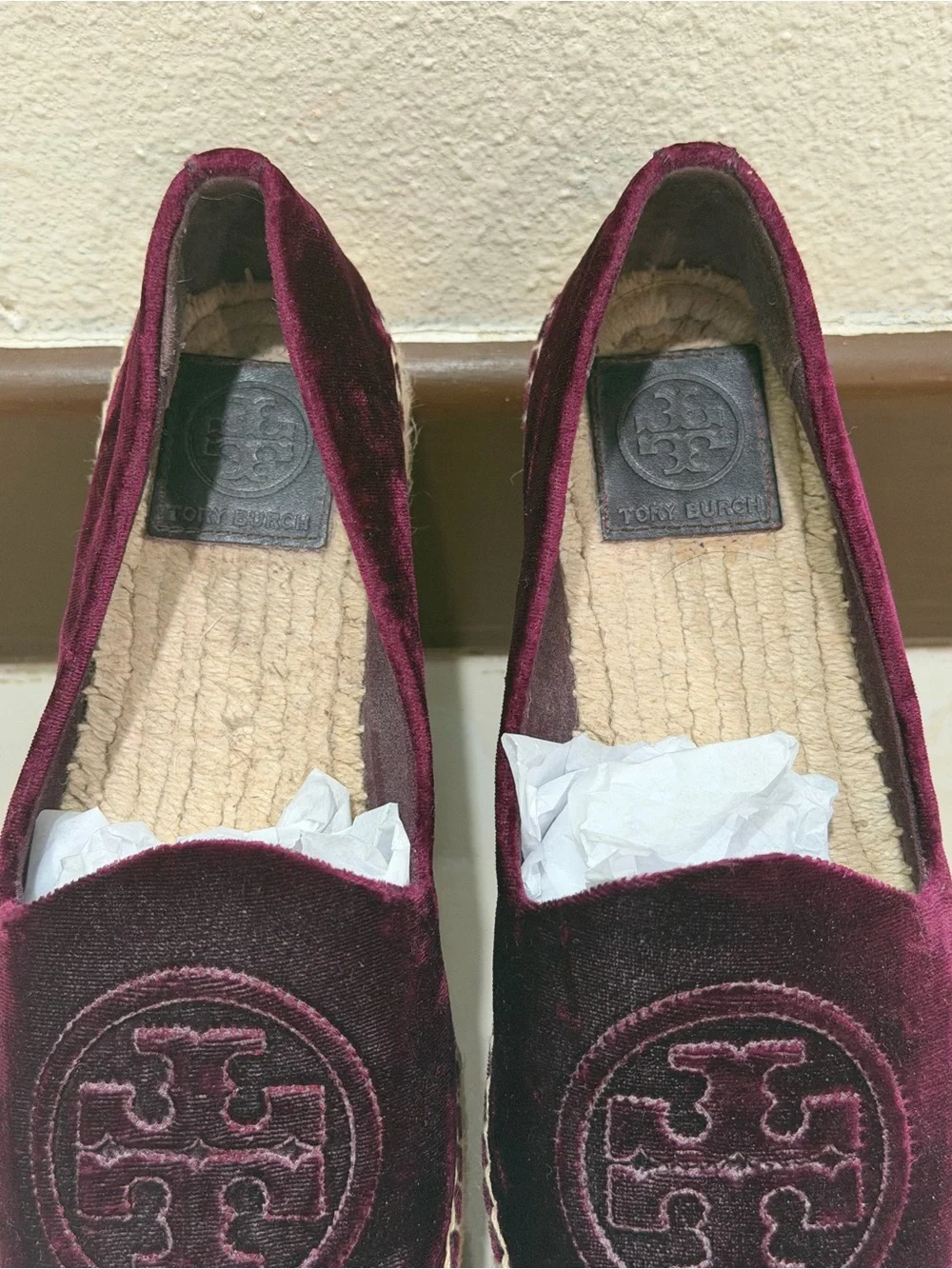 Tory Burch Velvet Espadrilles in Deep Berry